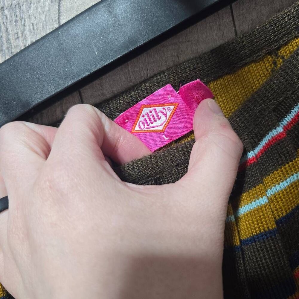 Oilily Brown Floral Multi Pattern Knit Merino Wool Blend Midi Wrap Skirt - Picture 4 of 5